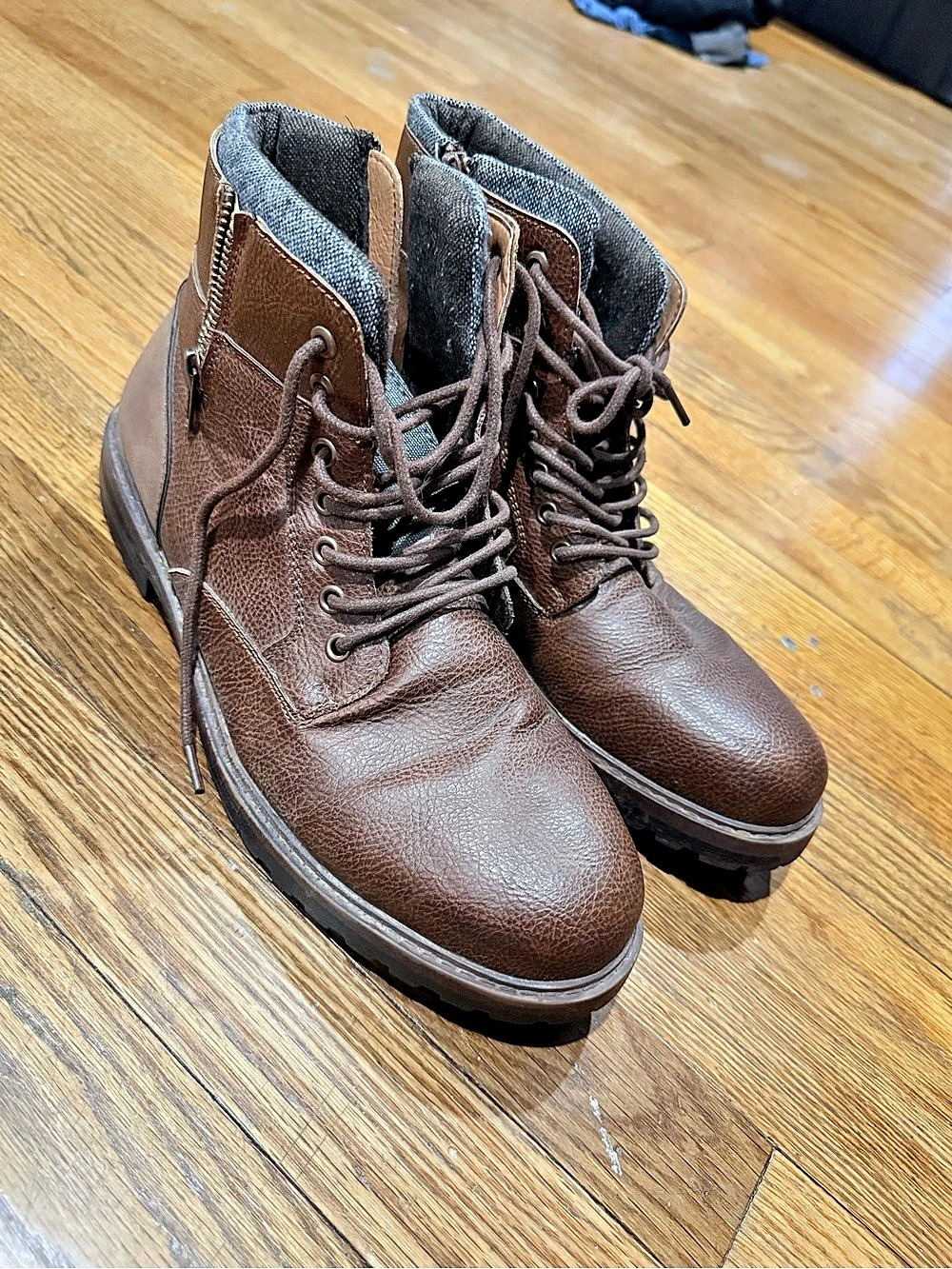 Madden Men's Brown Zip Lace-Up Work Boots US 11